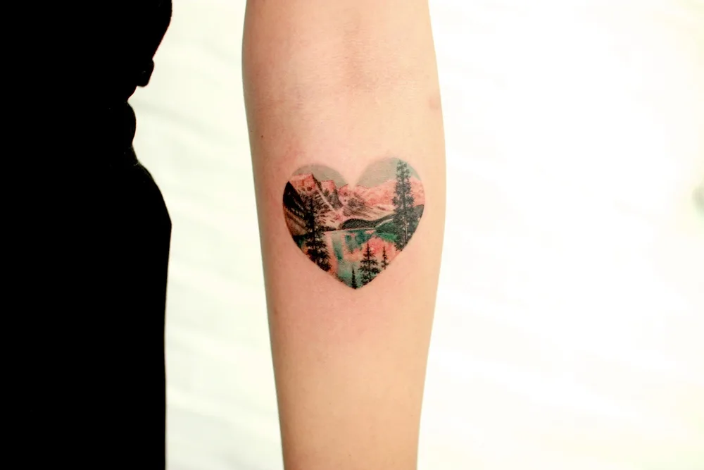 Color heart landscape tattoo by Sodam