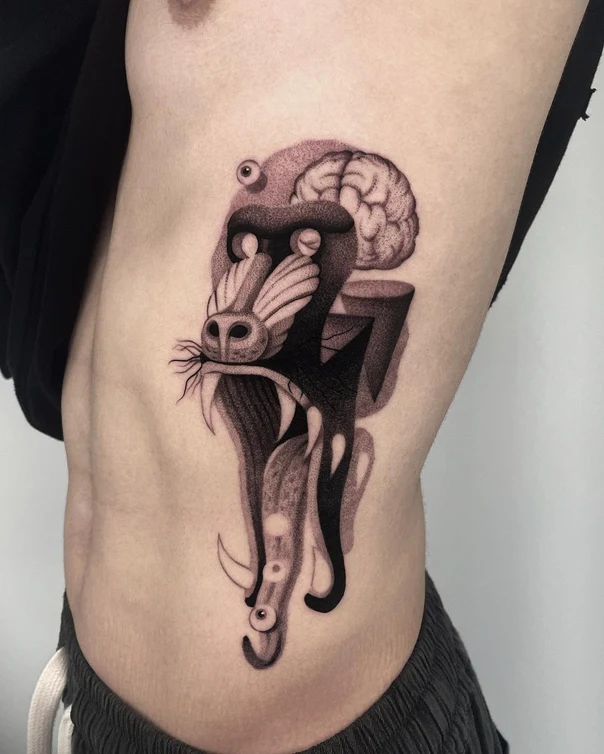 Illustrative Baboon, Brain tattoo on Side