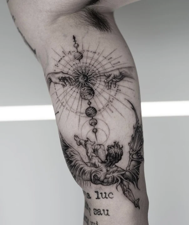 Black & Grey Hands, Angel tattoo on Forearm