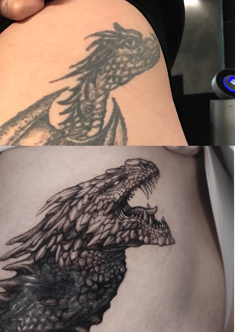 Tattoo uploaded by Christine • My finished game of thrones chest piece.  ❤❤it!! #drogon #dragons #got #targaryen #Ghost #whitewolf #aegontargaryen  #adragonisnotaslave #darkinkgallery #glasgowtattoos #stefanvalentin  #shithot • Tattoodo