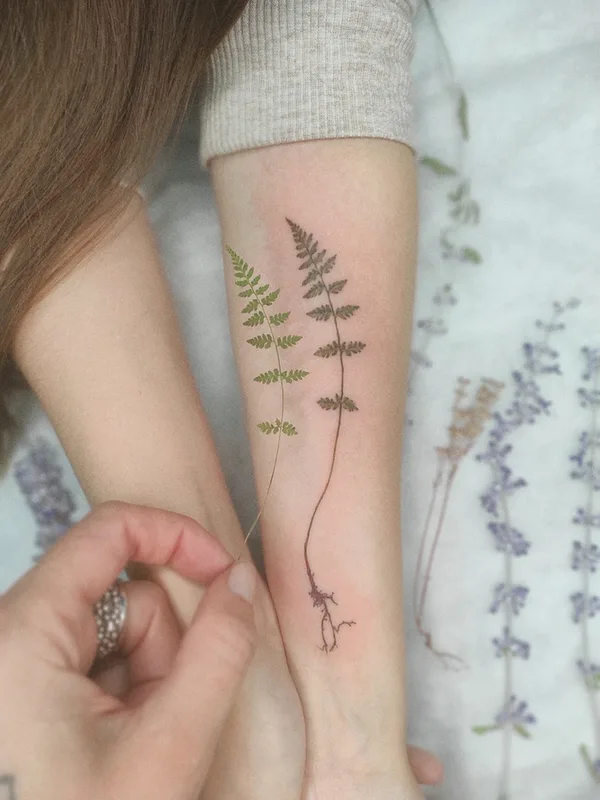 female color botanic tattoo on shoulder #59050 | Tattoo Artist Ксения Дармаева