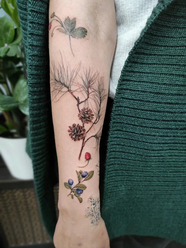 female color botanic tattoo on forearm #59059 | Tattoo Artist Ксения Дармаева