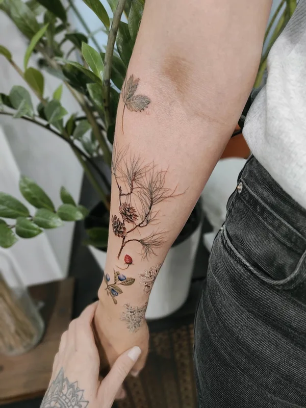 female color botanic tattoo on forearm #59052 | Tattoo Artist Ксения Дармаева