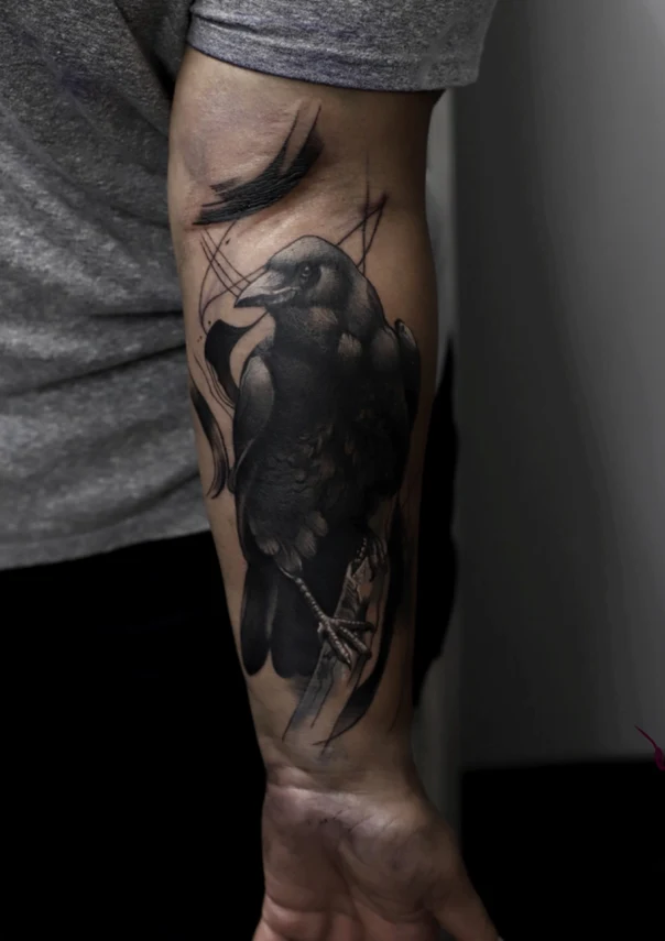 Black & Grey Crow tattoo on Forearm