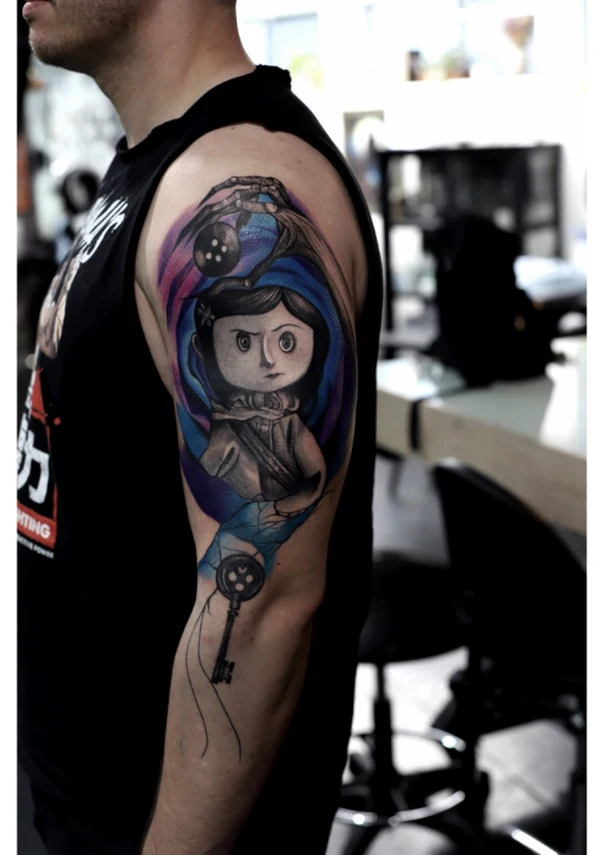 Illustrative Character, Key tattoo on Upper Arm