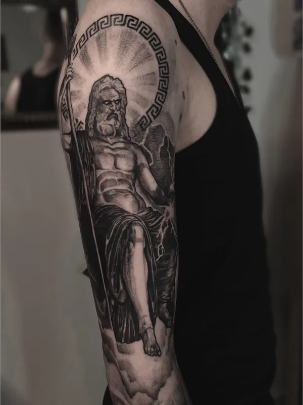 male black and grey realism татуировка на full sleeve #59288 | Тату мастер Стас Крас