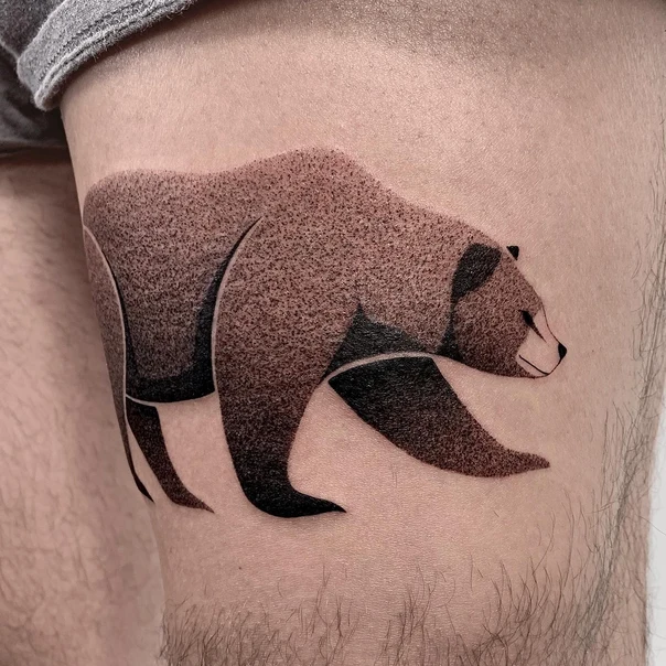 Geometric Bear tattoo on Thigh
