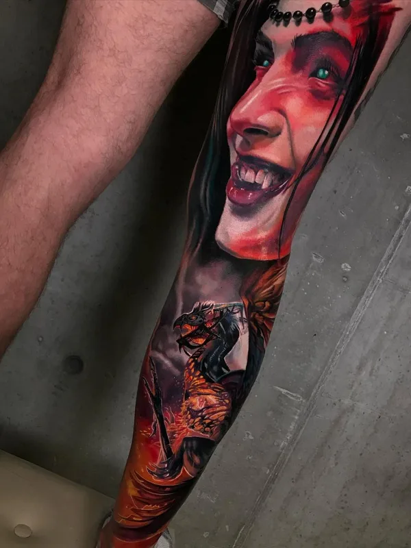 color realism tatuaje en full leg #59352 | Tatuador Kätlin Malm