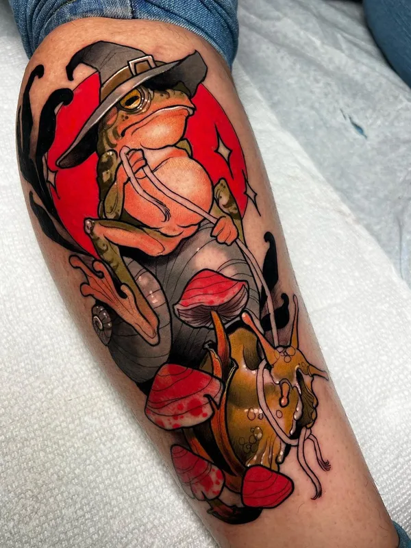 color illustrative tattoo on calf #59365 | Tattoo Artist Jon Coimbra