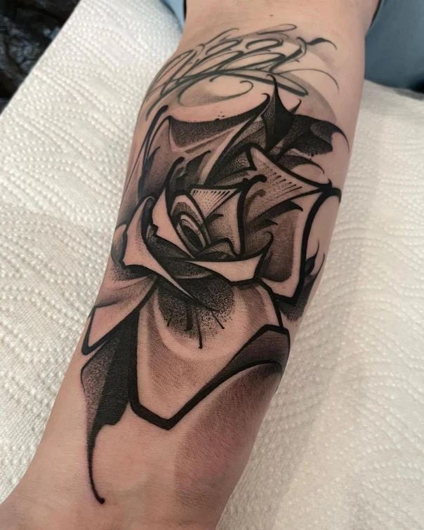 Blackwork Rose tattoo on Forearm