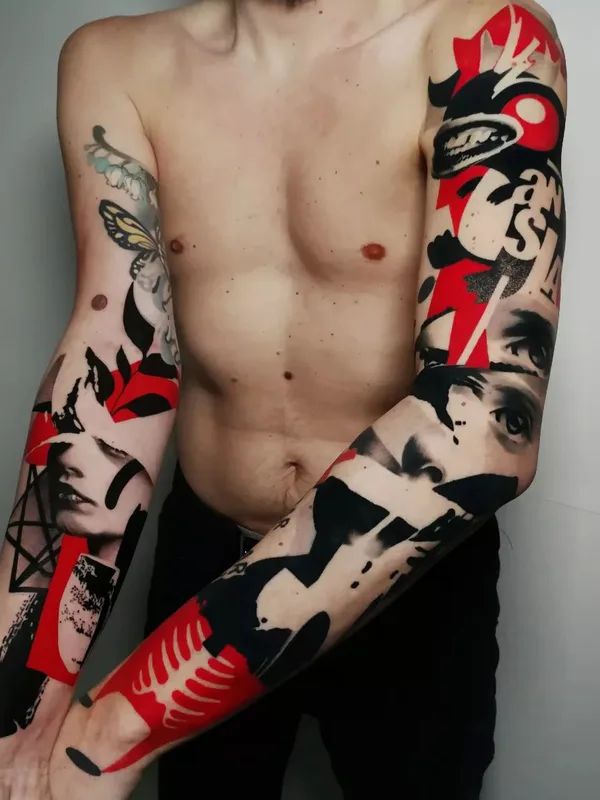 male color abstract tatuaje en full sleeve #59384 | Tatuador Stefano Galati