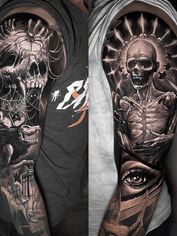 male black and grey realism 타투 부위 full sleeve #73297 | 타투이스트 Поздеев Федор
