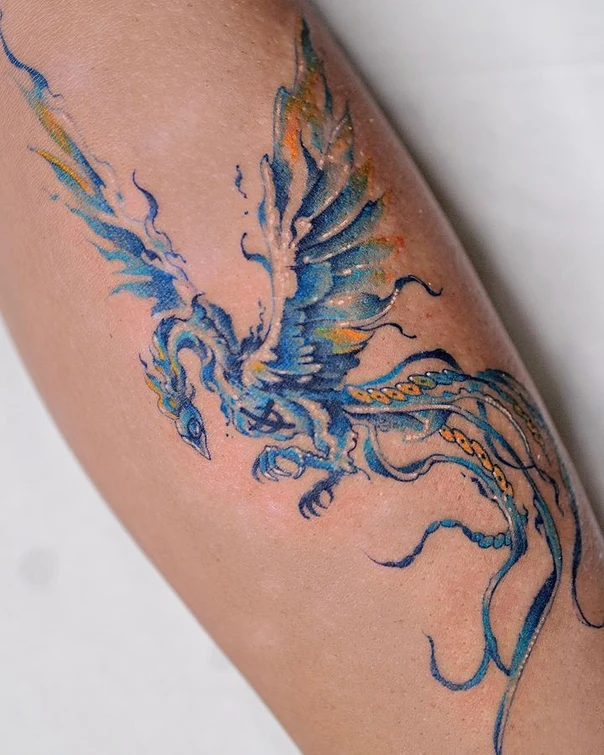 Watercolor Phoenix tattoo on Forearm