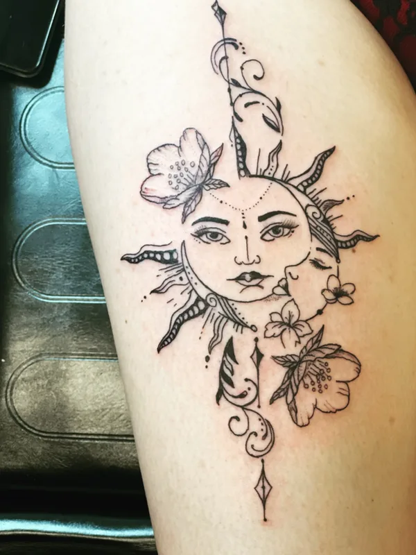 black linework tattoo auf thigh #73377 | Tätowierer Alpha tattoos 