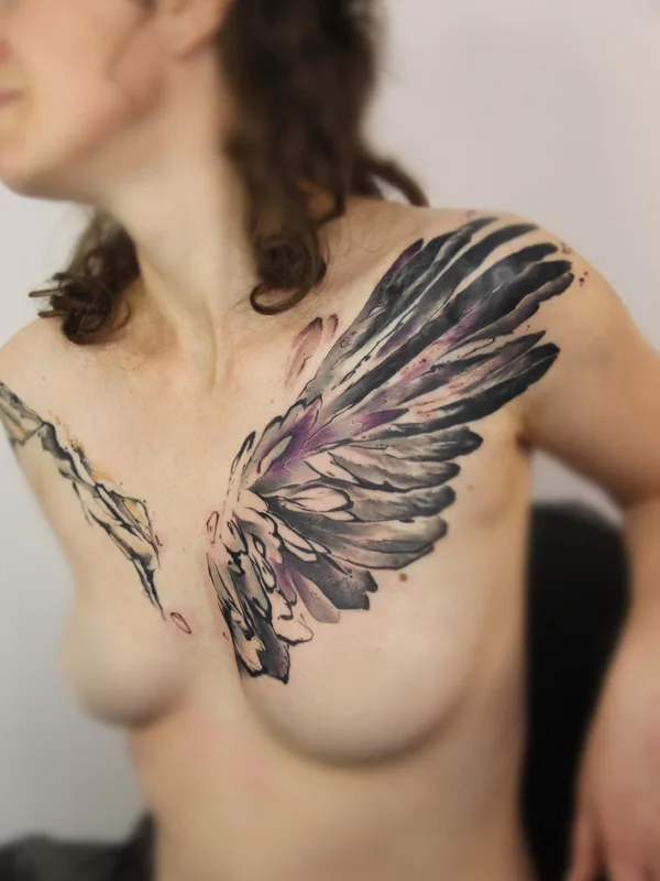 female color watercolor 纹身 在 chest #73508 | 纹身师 Алина Лоткова