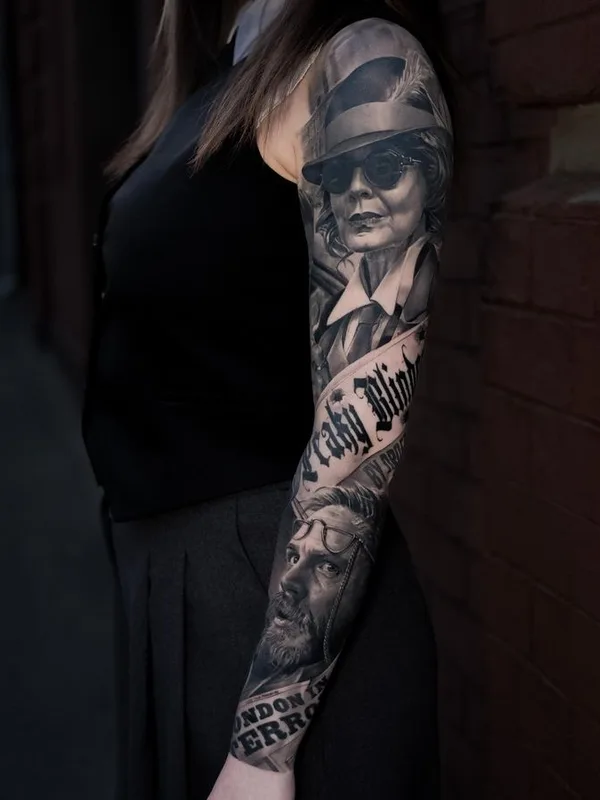 female black and grey realism 纹身 在 full sleeve #73700 | 纹身师 Artem Yosh