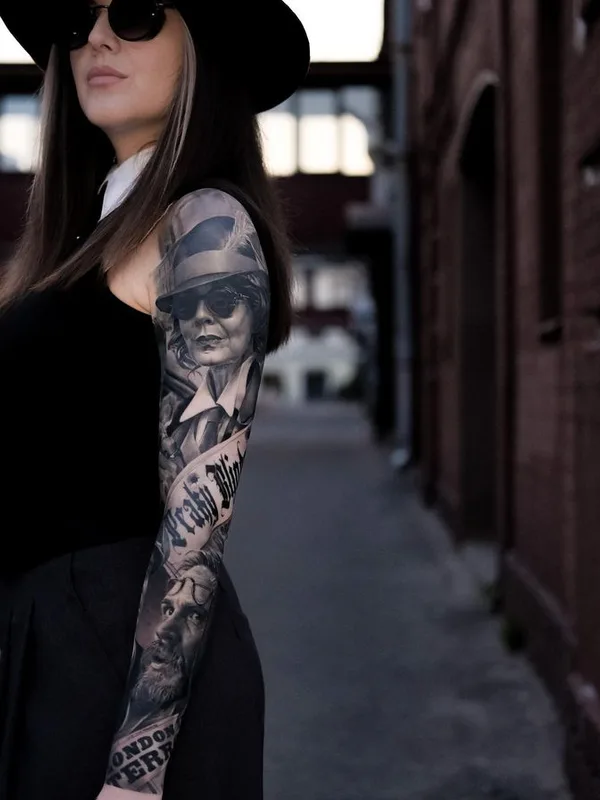 female black and grey realism 纹身 在 full sleeve #73698 | 纹身师 Artem Yosh