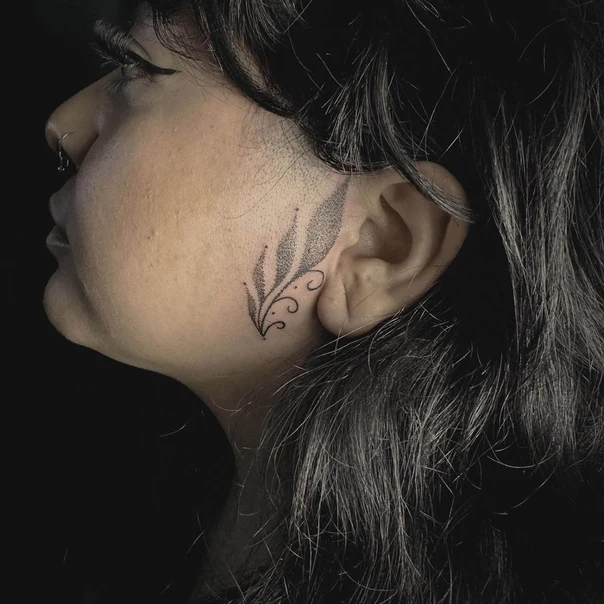 Fineline Leaf, Floral tattoo on Behind Ear