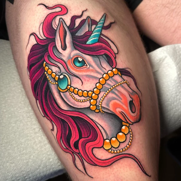 Neo Traditional Unicorn tattoo on Thigh
