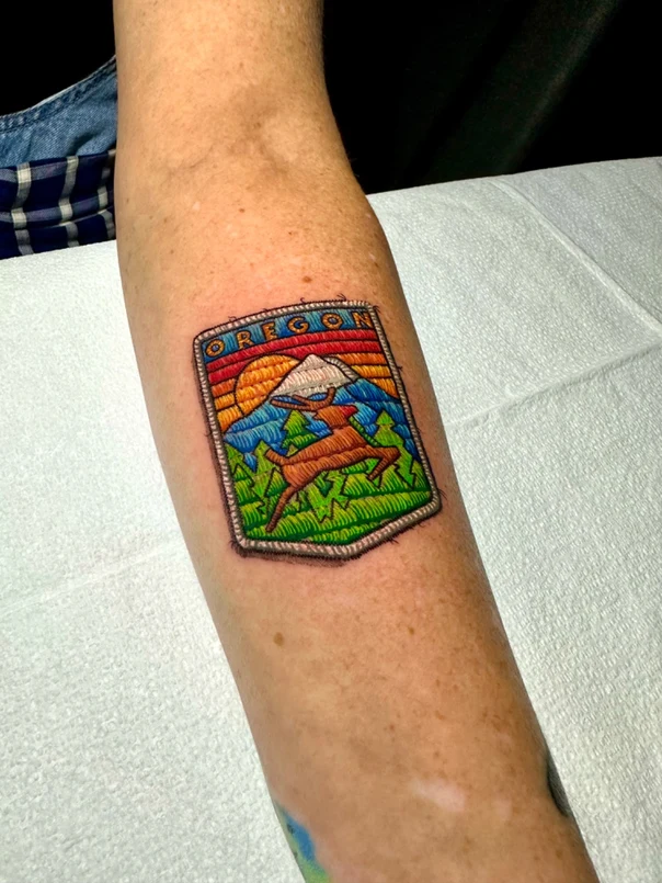 Illustrative Landscape, Deer tattoo on Forearm