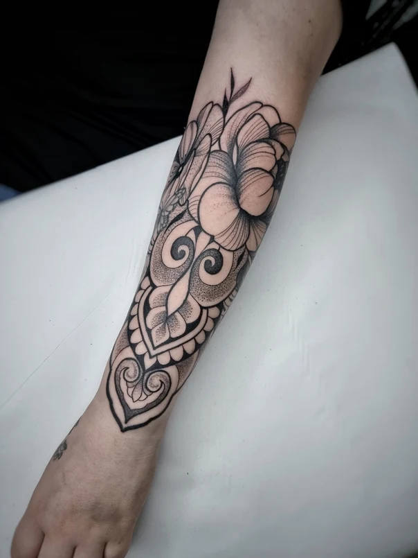 Linework Floral, Mandala tattoo on Forearm