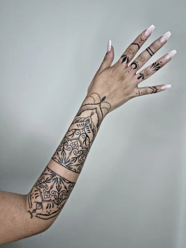 Ornamental Mandala, Floral tattoo on Forearm