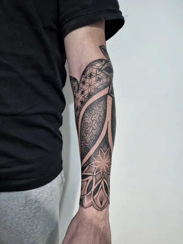 black and grey geometric tattoo on forearm #74134 | Tattoo Artist Sharin Tattoo