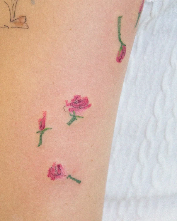 Sketch Rose, Flower tattoo on Thigh