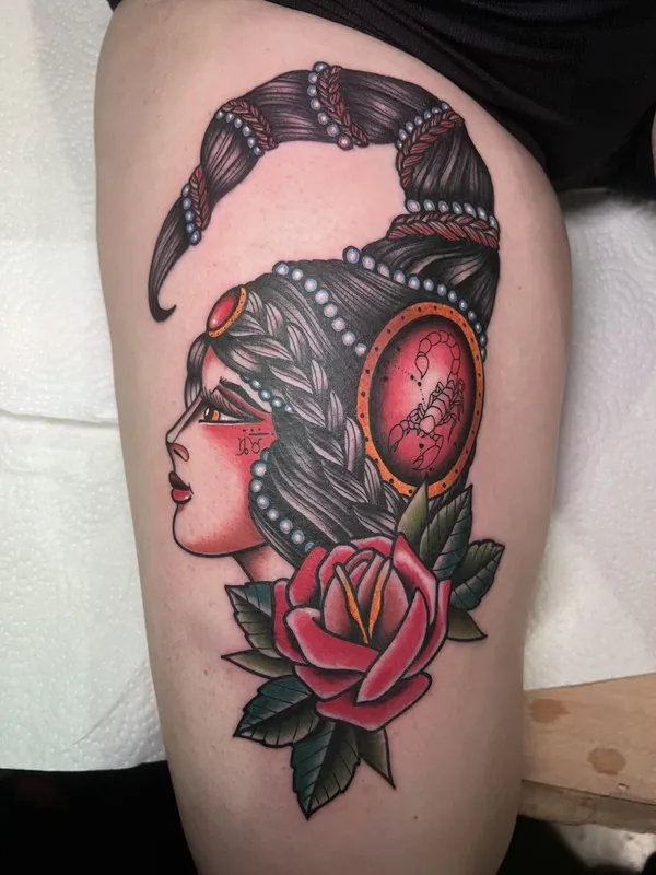 female color neo traditional Tatuaggio su thigh #74161 | Tatuatore Massimiliano Pennella / @PennyBoy