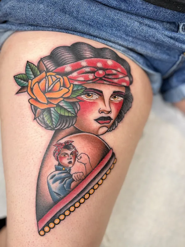female color neo traditional Tatuaggio su thigh #74165 | Tatuatore Massimiliano Pennella / @PennyBoy