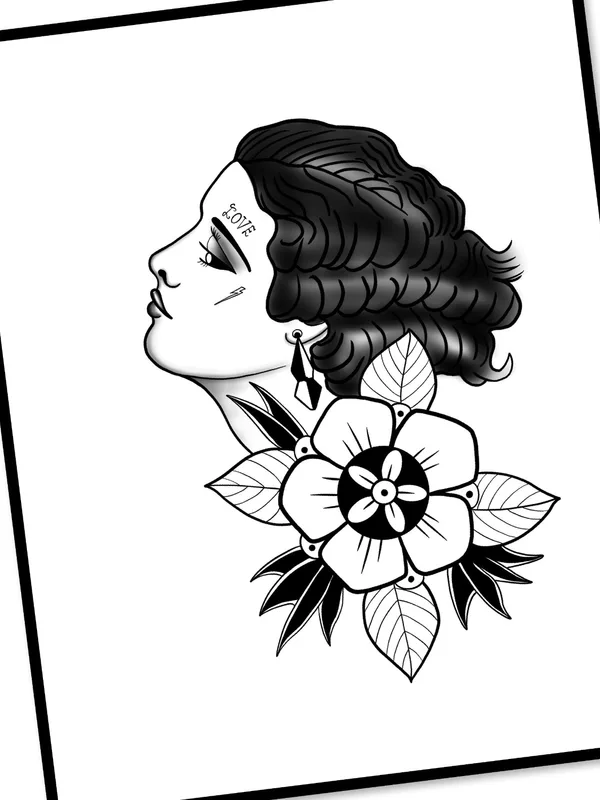 female black and grey traditional 타투 부위 back of neck #74226 | 타투이스트 Albert Mesropov