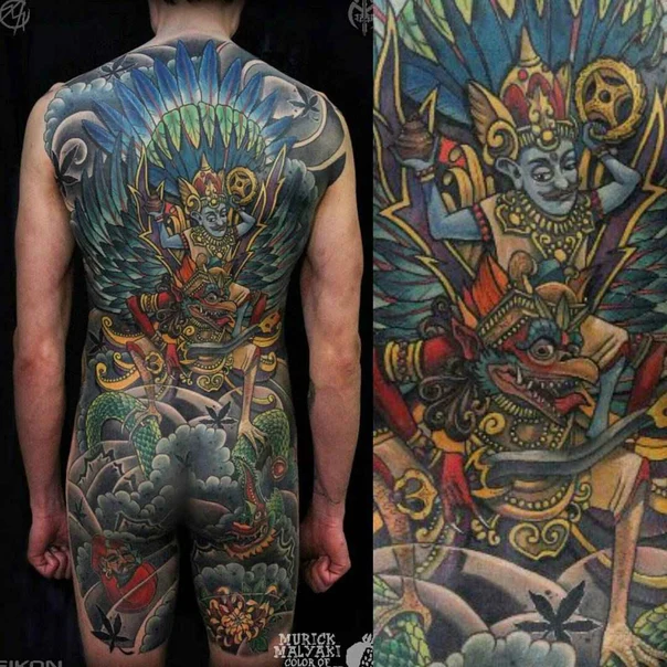 Японская Mythological, Dragon tattoo на Спина (полная)