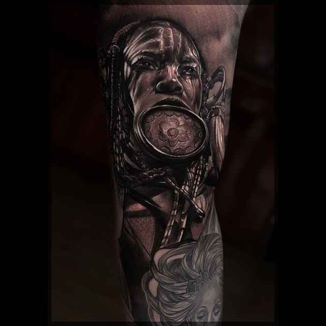 Arm Portrait Realistic Tattoo by Pavel Roch