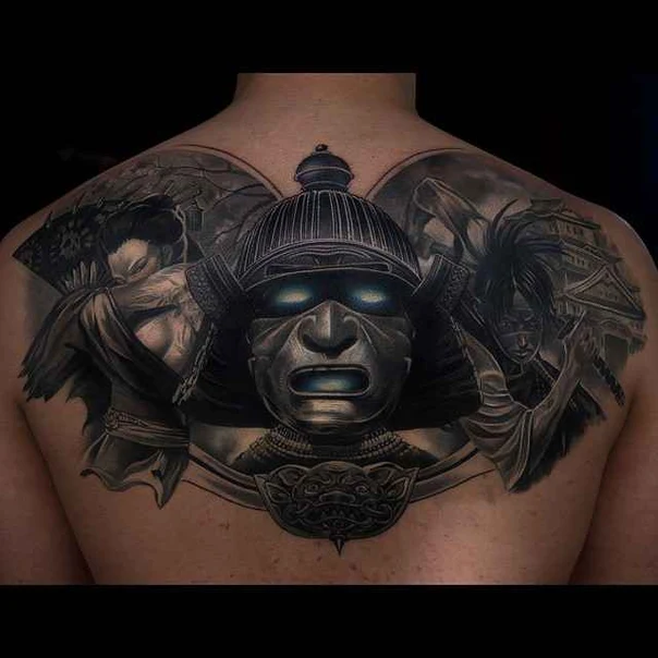 Японская Samurai, Geisha tattoo на Верхняя часть спины