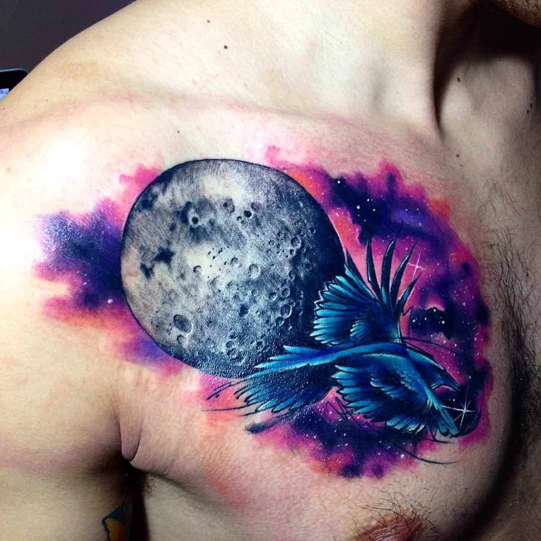 Tattoo artist Adrian Bascur watercolor space tattoo тату-мастер Adrian Basc...