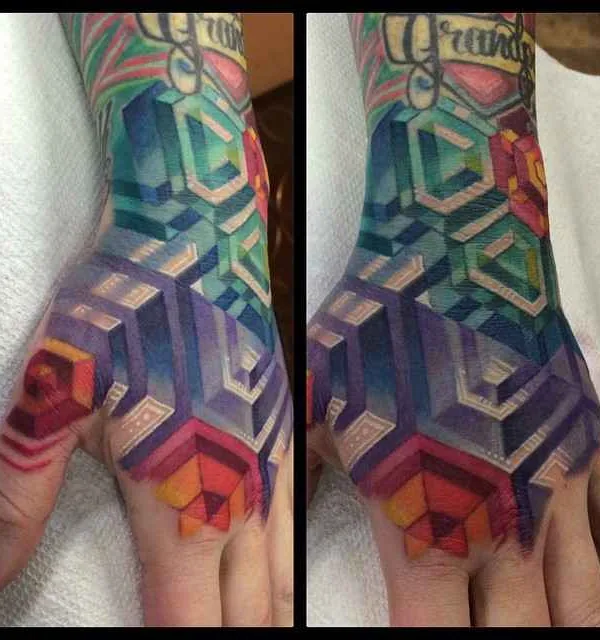 color geometric 타투 부위 hand #4480 | 타투이스트 Mike Cole
