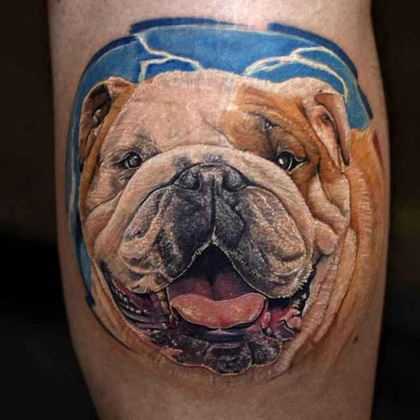Realism Dog tattoo on Calf
