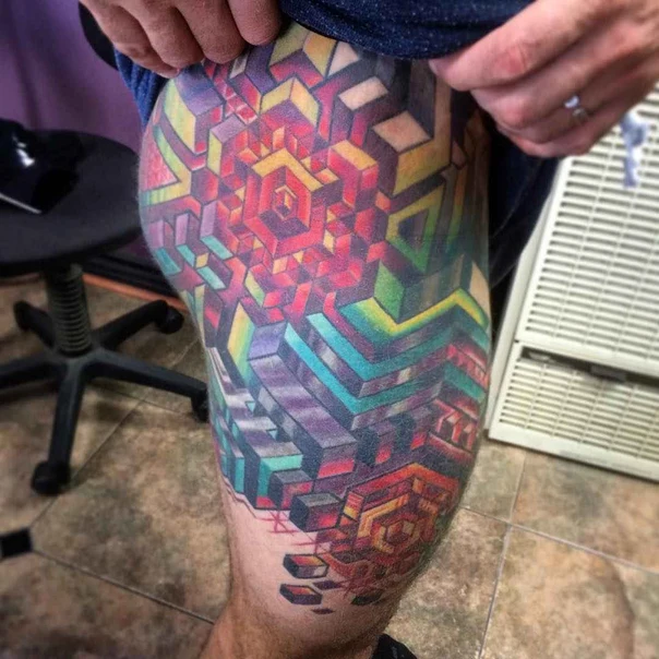 Geometric Geometric, Abstract tattoo on Thigh