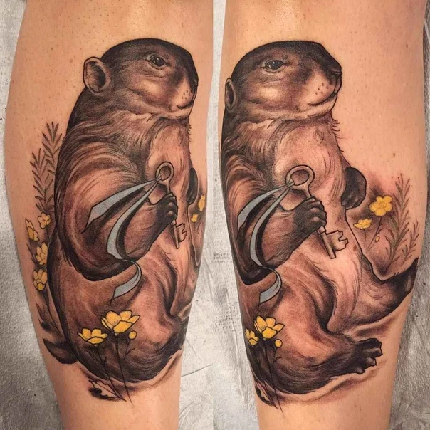 Realism Animal, Key tattoo on Calf