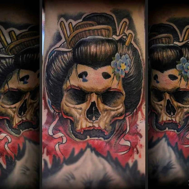 Нео-традиционная Skull, Geisha tattoo на Грудь