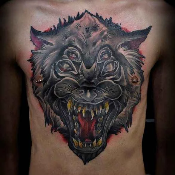 Нео-традиционная Wolf, Animal tattoo на Грудь