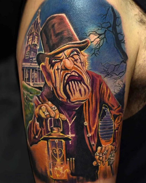 Illustrative Horror, Portrait tattoo on Upper Arm