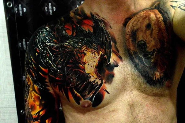 Реализм Creature, Bear tattoo на Грудь