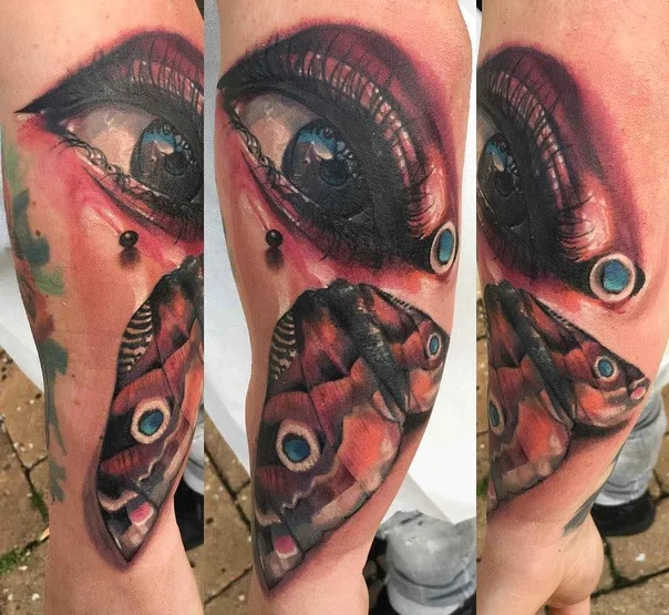 Realism Eye, Butterfly tattoo on Forearm