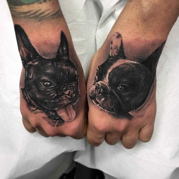 Realism Dog tattoo on Back of Hand