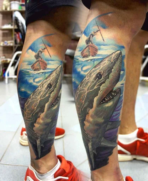 Реализм Shark, Boat tattoo на Икра