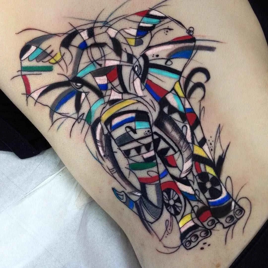 Artista del tatuaggio Sebastian Barone, tatuaggi colorati astratti cubisti, spazio e animali in acquerello | Тату-мастер Sebastian Barone цветные абстрактные татуировки, кубизм, акварель