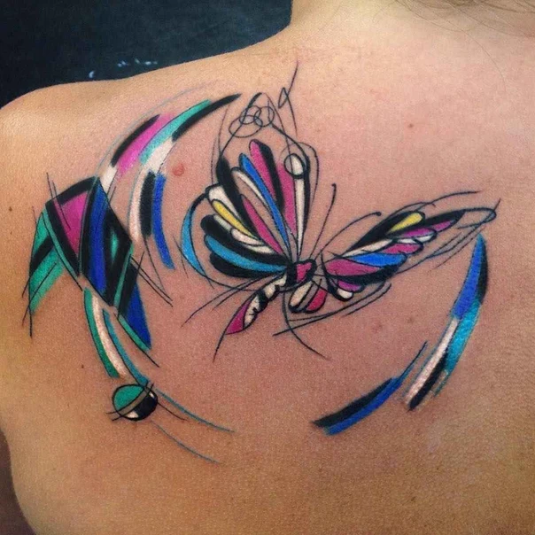 Abstract Butterfly tattoo on Shoulder Blade