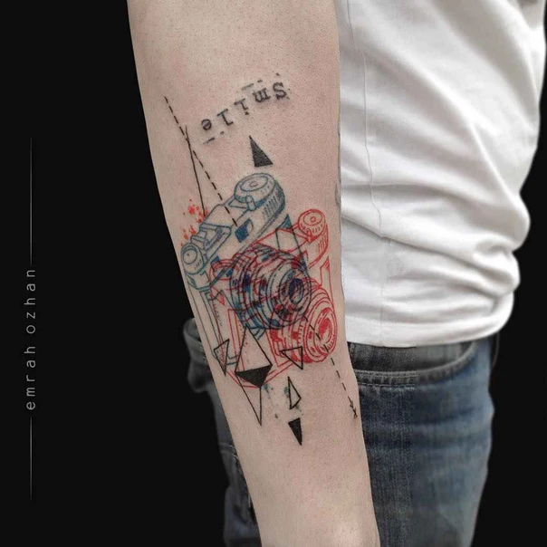 Geometric Camera, Geometric shapes tattoo on Forearm
