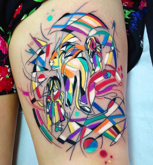 Abstract Lion, Child tattoo on Thigh
